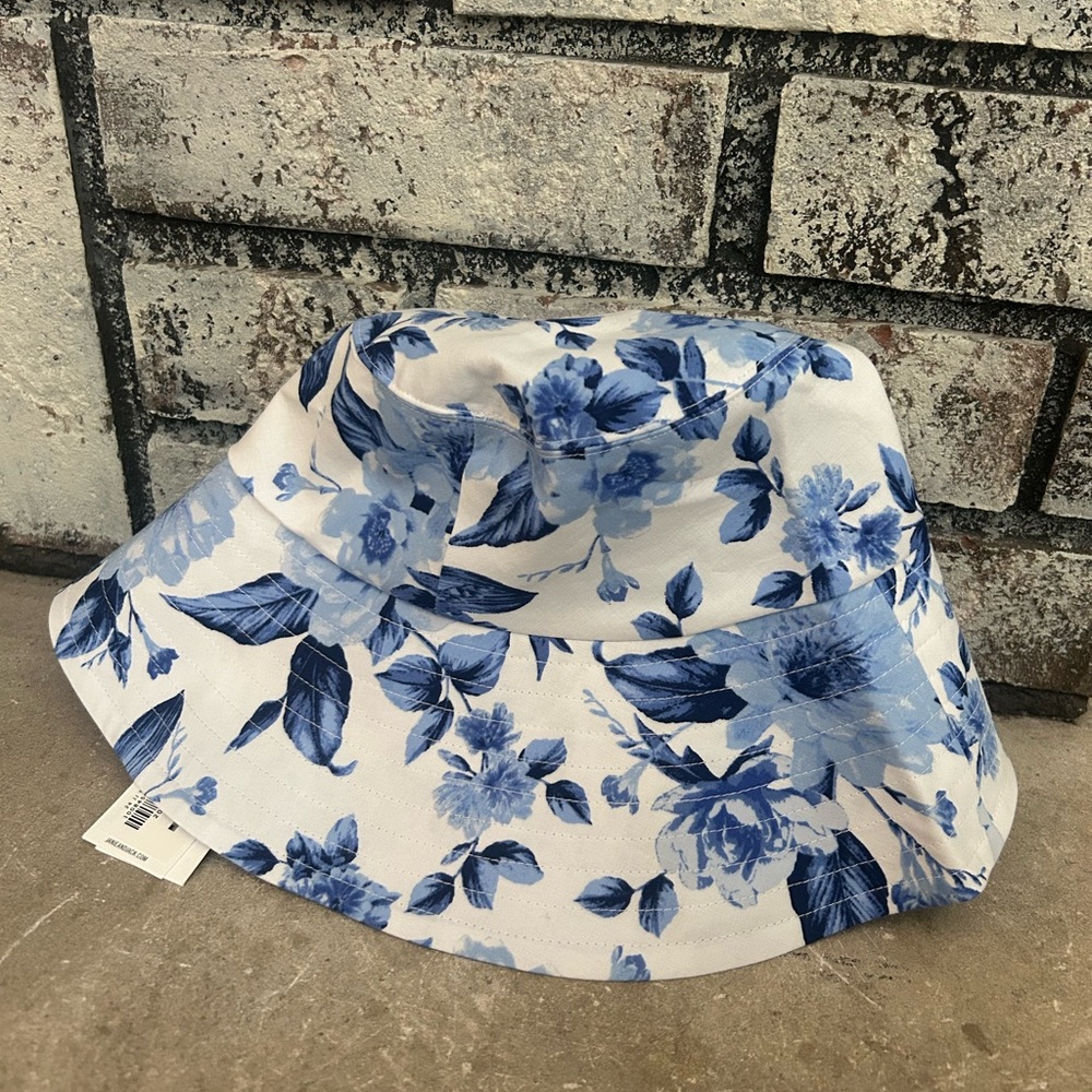 Janie and Jack White Bucket Hat with Blue Floral Print